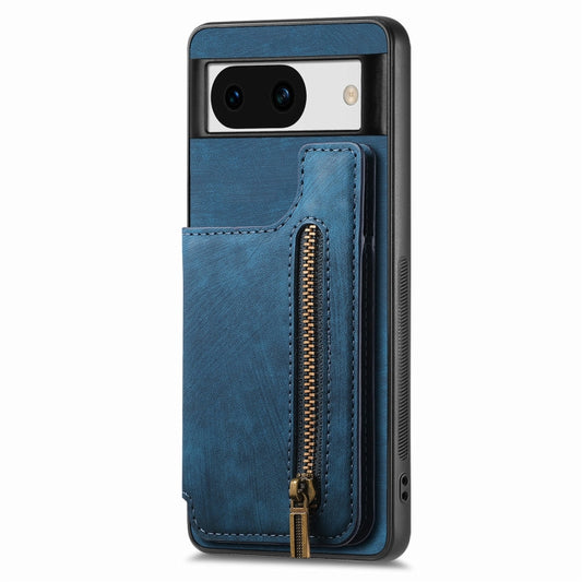 For Google Pixel 9 Pro XL Retro Leather Zipper Wallet Back Phone Case(Blue) by buy2fix