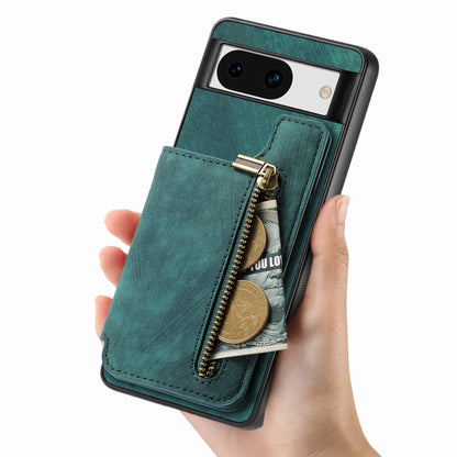 For Google Pixel 9 Pro XL Retro Leather Zipper Wallet Back Phone Case(Green) by buy2fix