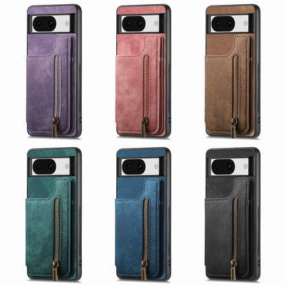 For Google Pixel 9 Pro XL Retro Leather Zipper Wallet Back Phone Case(Purple) by buy2fix