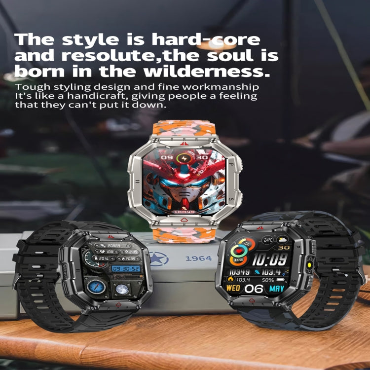 KR82 2.1 inch Color Screen Smart Watch, Support Bluetooth Call / Health Monitoring(Camouflage Orange) by buy2fix