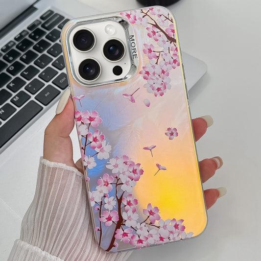 For iPhone 16 Pro Max Electroplating Laser Flower Texture TPU Phone Case(Peach Blossom AH4) by buy2fix