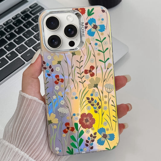 For iPhone 16 Pro Max Electroplating Laser Flower Texture TPU Phone Case(Flower AH6) by buy2fix