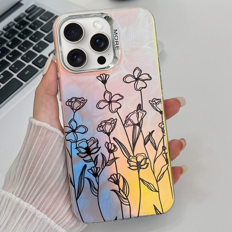 For iPhone 16 Pro Max Electroplating Laser Flower Texture TPU Phone Case(Drawn Flowers AH3) by buy2fix