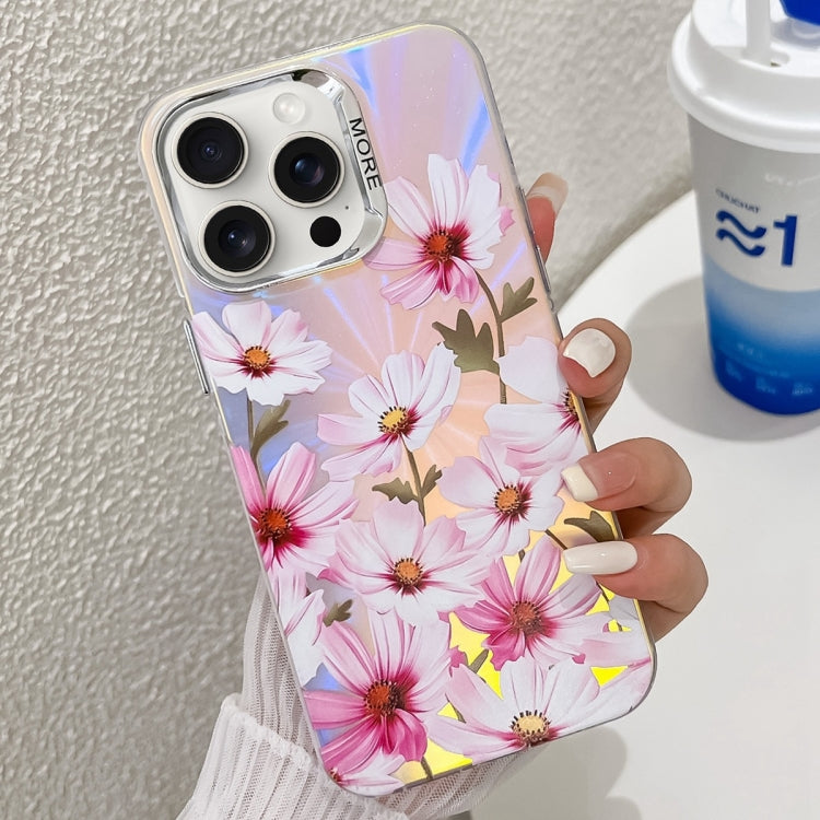 For iPhone 16 Pro Max Electroplating Laser Flower Texture TPU Phone Case(Cosmos Flower AH7) by buy2fix