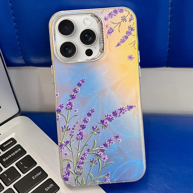 For iPhone 16 Pro Max Electroplating Laser Flower Texture TPU Phone Case(Lavender AH14) by buy2fix