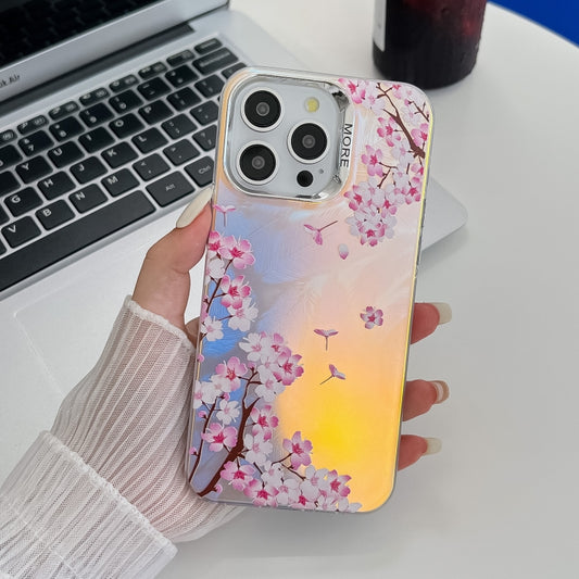For iPhone 16 Pro Electroplating Laser Flower Texture TPU Phone Case(Peach Blossom AH4) by buy2fix