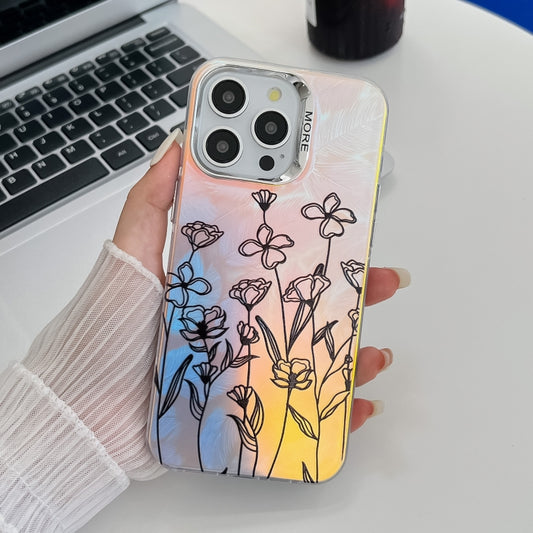 For iPhone 16 Pro Electroplating Laser Flower Texture TPU Phone Case(Drawn Flowers AH3) by buy2fix