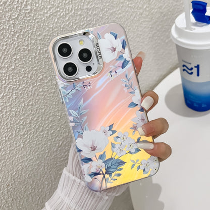 For iPhone 16 Pro Electroplating Laser Flower Texture TPU Phone Case(White Flower AH10) by buy2fix