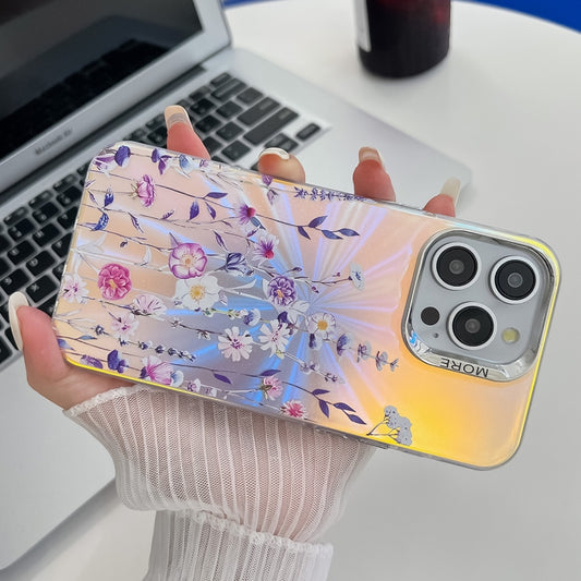 For iPhone 16 Pro Max Electroplating Laser Flower Texture TPU Phone Case(Pear Blossom AH17) by buy2fix