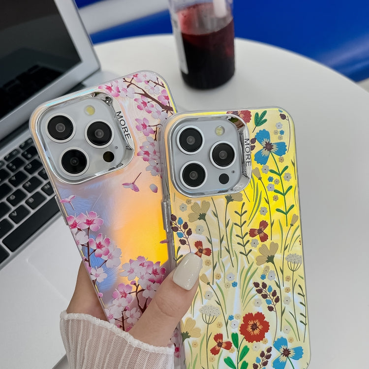 For iPhone 16 Pro Electroplating Laser Flower Texture TPU Phone Case(Lavender AH14) by buy2fix