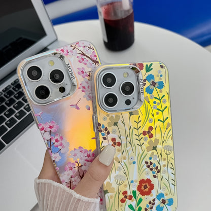 For iPhone 16 Pro Electroplating Laser Flower Texture TPU Phone Case(Flower AH6) by buy2fix