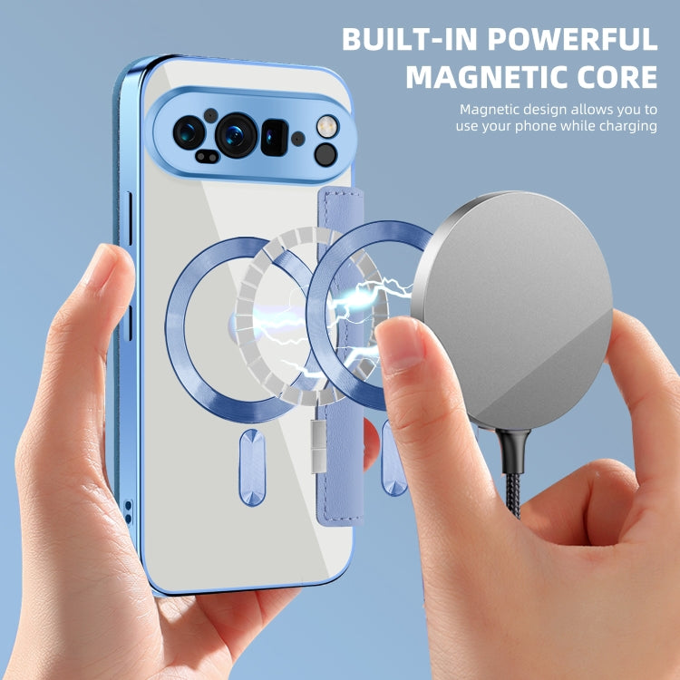 For Google Pixel 9 Pro XL Shield MagSafe RFID Anti-theft Leather Phone Case(Blue) by buy2fix