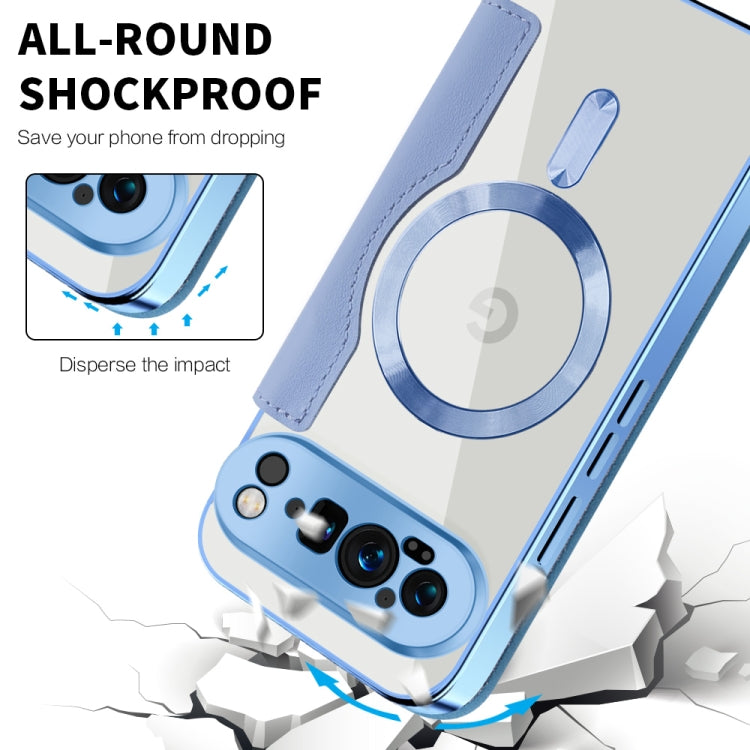 For Google Pixel 9 Pro XL Shield MagSafe RFID Anti-theft Leather Phone Case(Blue) by buy2fix