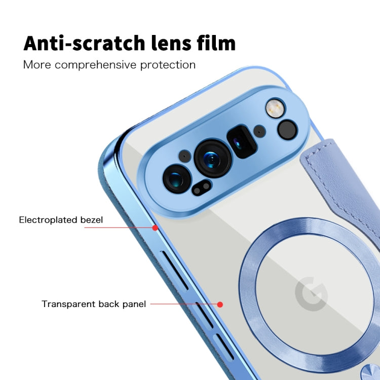 For Google Pixel 9 Pro XL Shield MagSafe RFID Anti-theft Leather Phone Case(Blue) by buy2fix