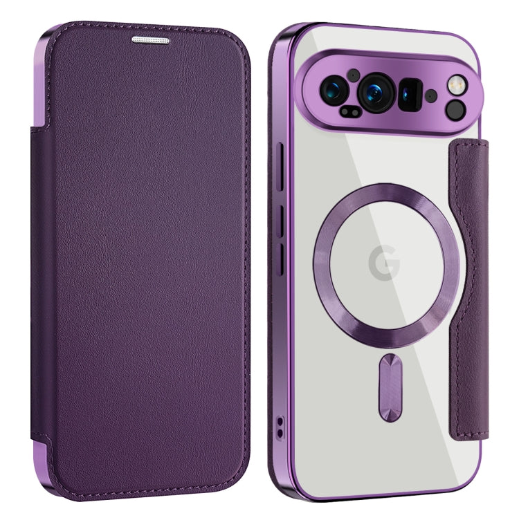 For Google Pixel 9 Pro XL Shield MagSafe RFID Anti-theft Leather Phone Case(Purple) by buy2fix