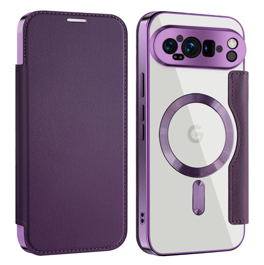 For Google Pixel 9 Pro XL Shield MagSafe RFID Anti-theft Leather Phone Case(Purple) by buy2fix