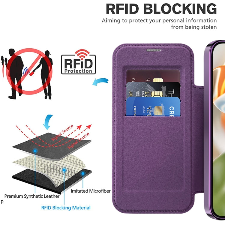 For Google Pixel 9 Pro XL Shield MagSafe RFID Anti-theft Leather Phone Case(Purple) by buy2fix