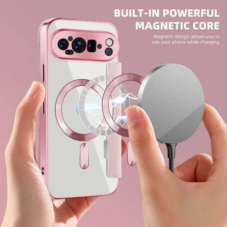 For Google Pixel 9 Pro XL Shield MagSafe RFID Anti-theft Leather Phone Case(Pink) by buy2fix