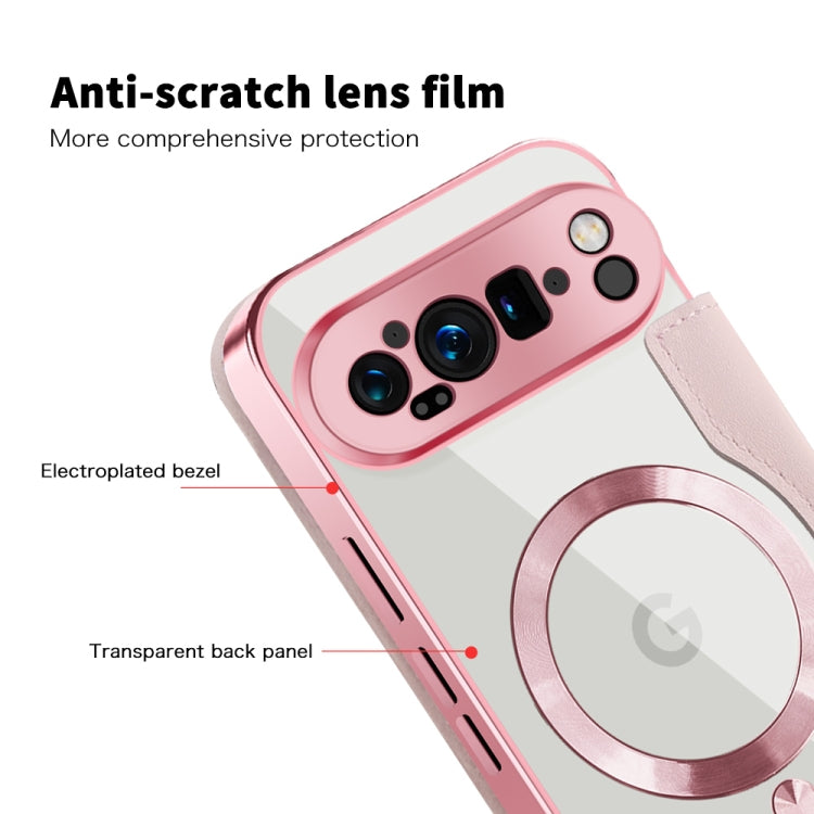 For Google Pixel 9 Pro XL Shield MagSafe RFID Anti-theft Leather Phone Case(Pink) by buy2fix