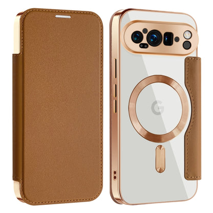 For Google Pixel 9 Pro XL Shield MagSafe RFID Anti-theft Leather Phone Case(Brown) by buy2fix