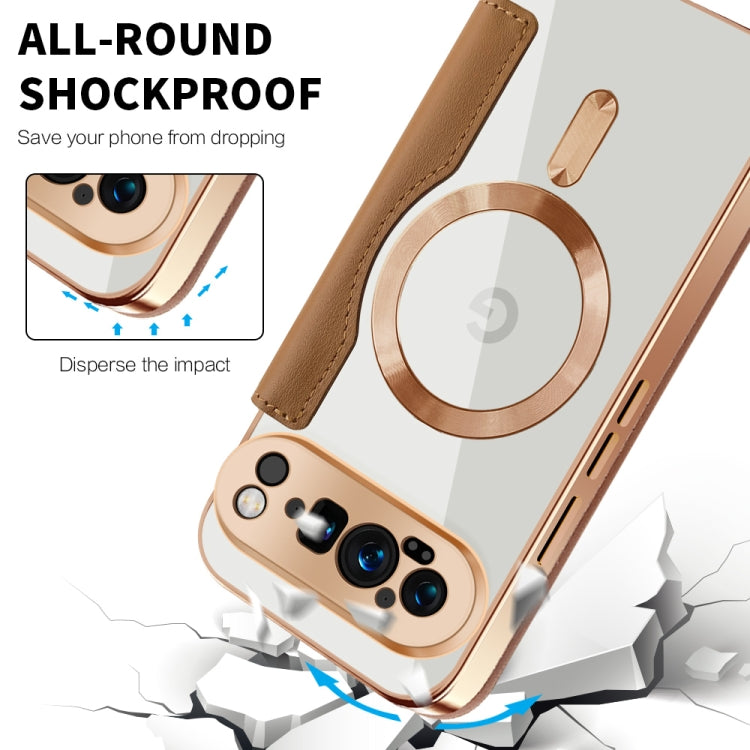 For Google Pixel 9 Pro XL Shield MagSafe RFID Anti-theft Leather Phone Case(Brown) by buy2fix