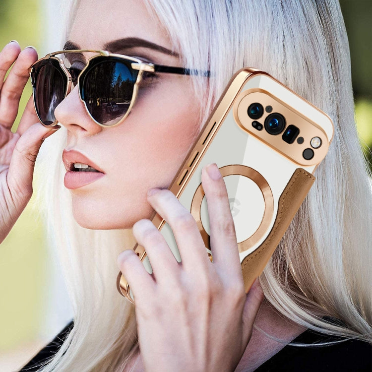 For Google Pixel 9 Pro XL Shield MagSafe RFID Anti-theft Leather Phone Case(Brown) by buy2fix