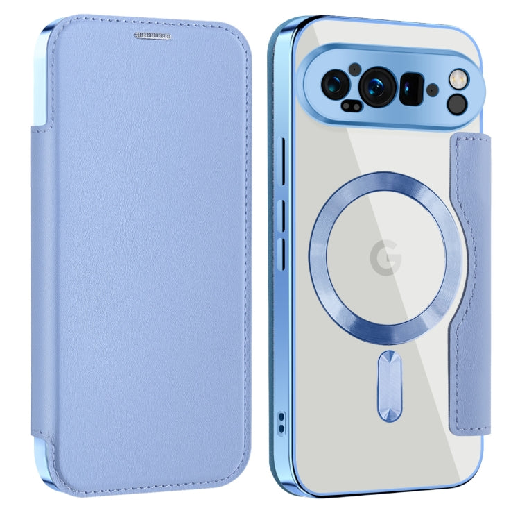 For Google Pixel 9 Pro Shield MagSafe RFID Anti-theft Leather Phone Case(Blue) by buy2fix
