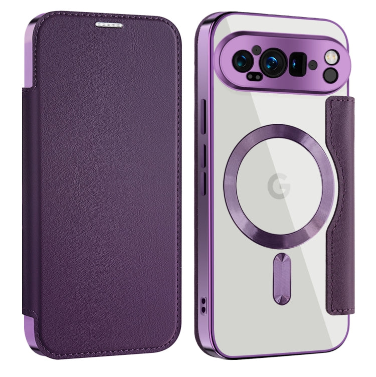 For Google Pixel 9 Pro Shield MagSafe RFID Anti-theft Leather Phone Case(Purple) by buy2fix