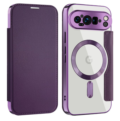For Google Pixel 9 Pro Shield MagSafe RFID Anti-theft Leather Phone Case(Purple) by buy2fix