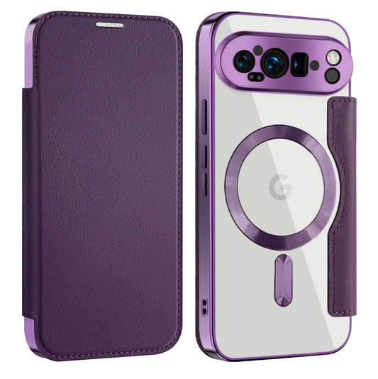 For Google Pixel 9 Pro Shield MagSafe RFID Anti-theft Leather Phone Case(Purple) by buy2fix