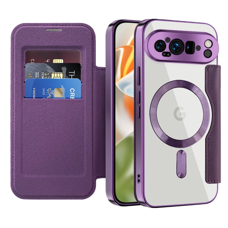 For Google Pixel 9 Pro Shield MagSafe RFID Anti-theft Leather Phone Case(Purple) by buy2fix