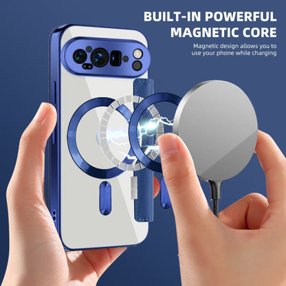 For Google Pixel 9 Pro Shield MagSafe RFID Anti-theft Leather Phone Case(Dark Blue) by buy2fix