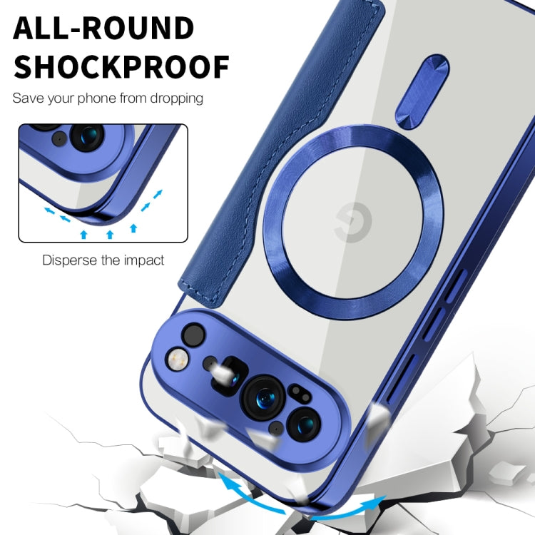 For Google Pixel 9 Pro Shield MagSafe RFID Anti-theft Leather Phone Case(Dark Blue) by buy2fix