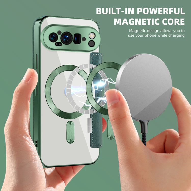 For Google Pixel 9 Pro Shield MagSafe RFID Anti-theft Leather Phone Case(Green) by buy2fix