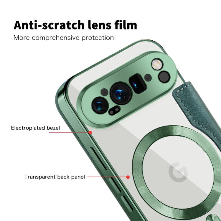For Google Pixel 9 Pro Shield MagSafe RFID Anti-theft Leather Phone Case(Green) by buy2fix