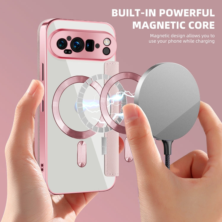 For Google Pixel 9 Pro Shield MagSafe RFID Anti-theft Leather Phone Case(Pink) by buy2fix
