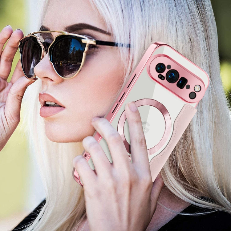 For Google Pixel 9 Pro Shield MagSafe RFID Anti-theft Leather Phone Case(Pink) by buy2fix