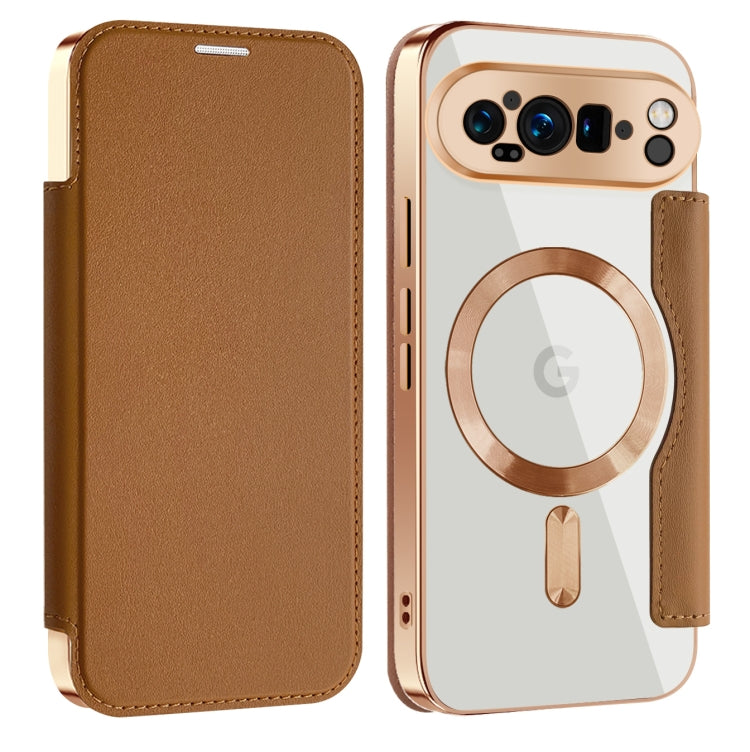 For Google Pixel 9 Pro Shield MagSafe RFID Anti-theft Leather Phone Case(Brown) by buy2fix