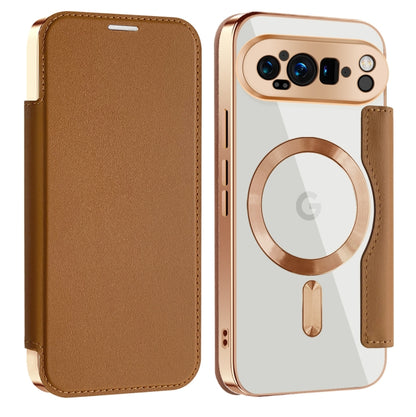 For Google Pixel 9 Pro Shield MagSafe RFID Anti-theft Leather Phone Case(Brown) by buy2fix