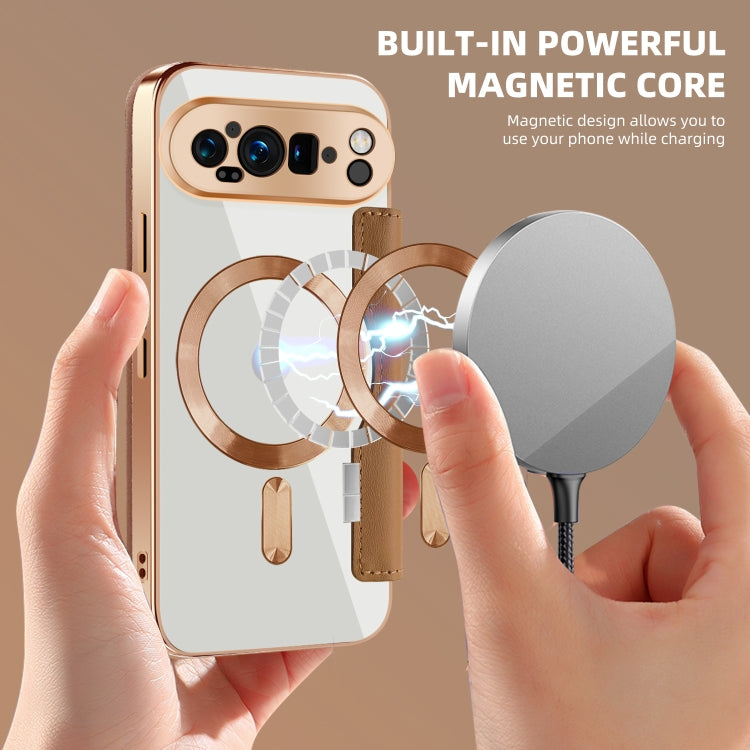 For Google Pixel 9 Pro Shield MagSafe RFID Anti-theft Leather Phone Case(Brown) by buy2fix