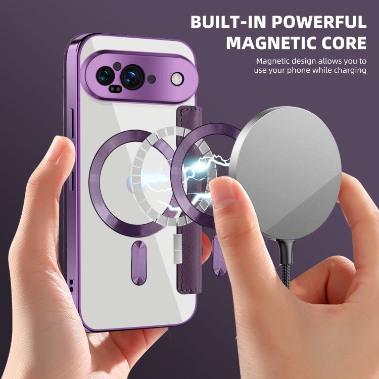 For Google Pixel 9 Shield MagSafe RFID Anti-theft Leather Phone Case(Purple) by buy2fix