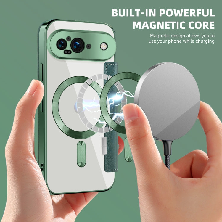 For Google Pixel 9 Shield MagSafe RFID Anti-theft Leather Phone Case(Green) by buy2fix