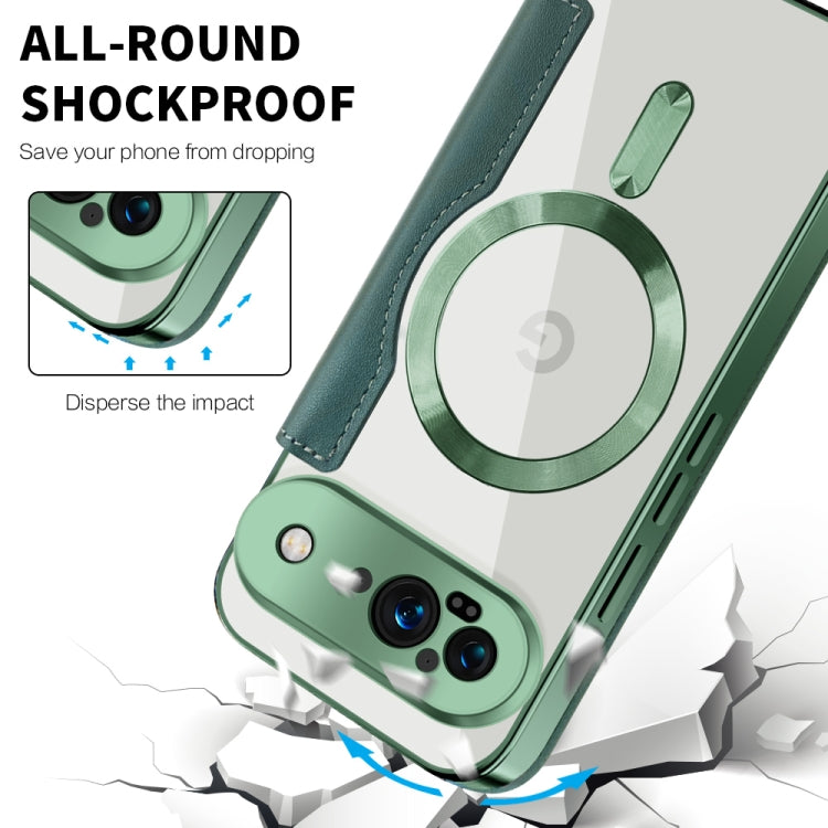 For Google Pixel 9 Shield MagSafe RFID Anti-theft Leather Phone Case(Green) by buy2fix