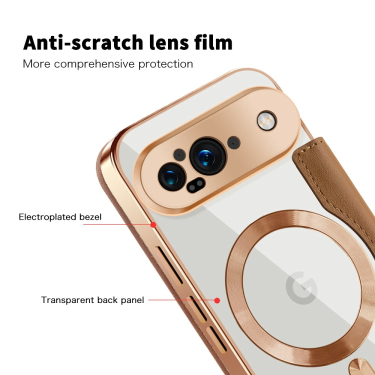 For Google Pixel 9 Shield MagSafe RFID Anti-theft Leather Phone Case(Brown) by buy2fix