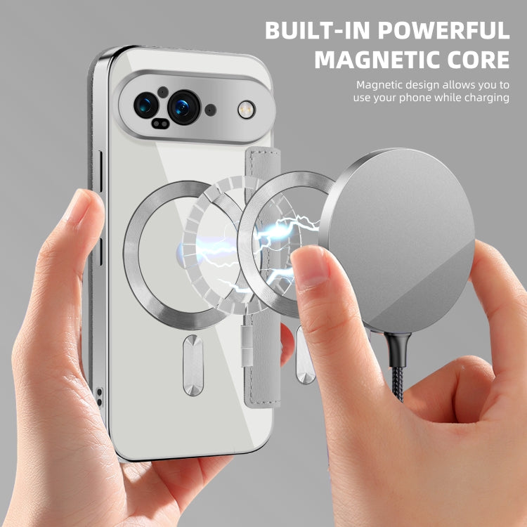 For Google Pixel 9 Shield MagSafe RFID Anti-theft Leather Phone Case(Grey) by buy2fix