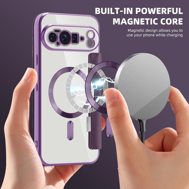 For Google Pixel 10 Pro XL Shield MagSafe RFID Anti-theft Leather Phone Case(Purple) - Google Cases by buy2fix | Online Shopping UK | buy2fix