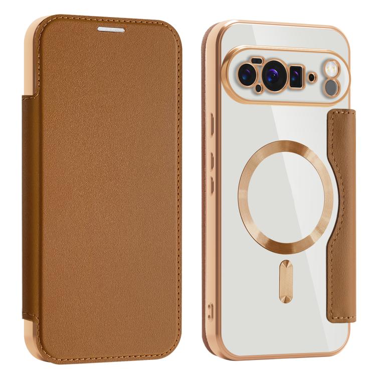 For Google Pixel 10 Pro XL Shield MagSafe RFID Anti-theft Leather Phone Case(Brown) - Google Cases by buy2fix | Online Shopping UK | buy2fix