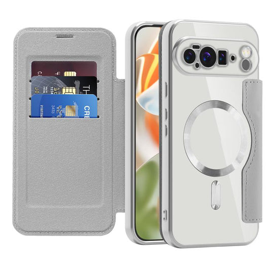 For Google Pixel 10 Pro XL Shield MagSafe RFID Anti-theft Leather Phone Case(Grey) - Google Cases by buy2fix | Online Shopping UK | buy2fix