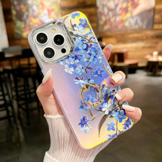 For iPhone 16 Pro Electroplating Laser Flower Ring Holder TPU Phone Case(Myosotis AH2) by buy2fix