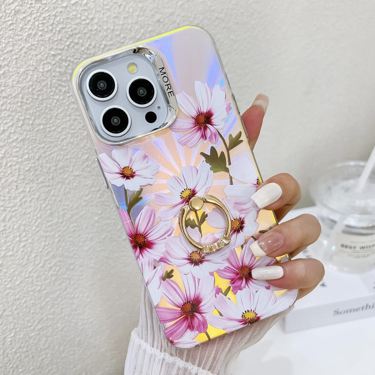 For iPhone 16 Pro Electroplating Laser Flower Ring Holder TPU Phone Case(Cosmos Flower AH7) by buy2fix
